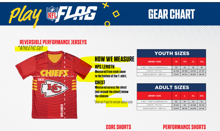 Flag Football Jersey Sizing Chart